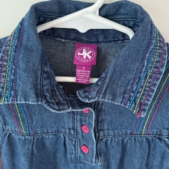 Y2K J. Khaki Girls Size 5 Denim Jean Dress Pink Rainbow Colorful Fun Retro - Picture 4 of 8